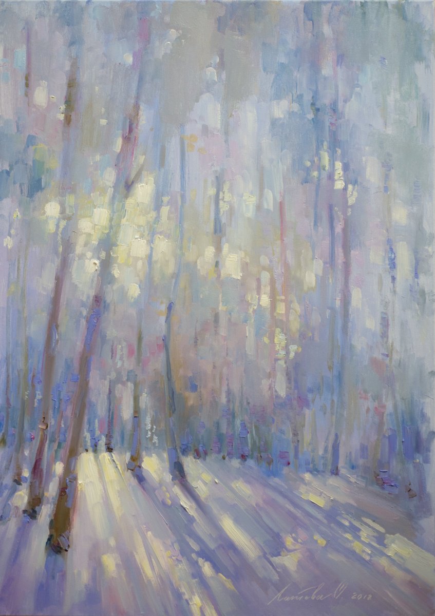 Impressionistic Landscape Oil Painting By Olha Laptieva, 20 X 28", The Charm Of A Winter Day, Original Artwork