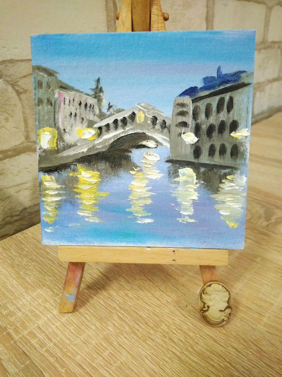 Rialto bridge in Venice miniature painting