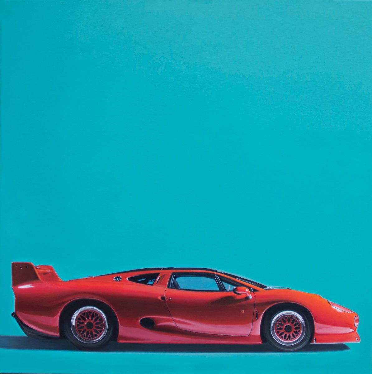 Photorealistic Transport Oil Painting By Roman Sedlak, 39 X 39", Jaguar Xj220, Original Artwork