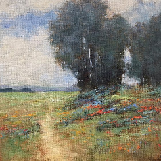 Flower Field Path 200822, flower field impressionist landscape oil painting