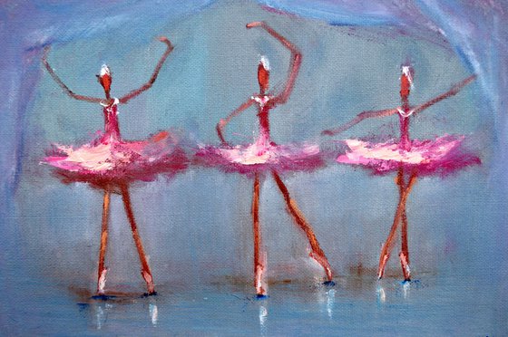 Funny pink ballerinas. Miniature  impasto oil