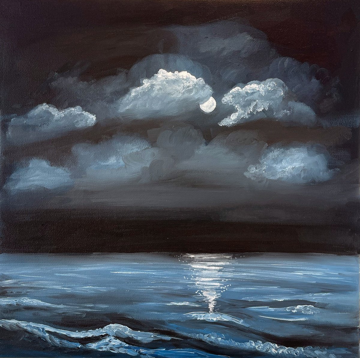 Full Moon At Sea By Delnara El, 20 X 20, Artwork For Sale On Artfinder