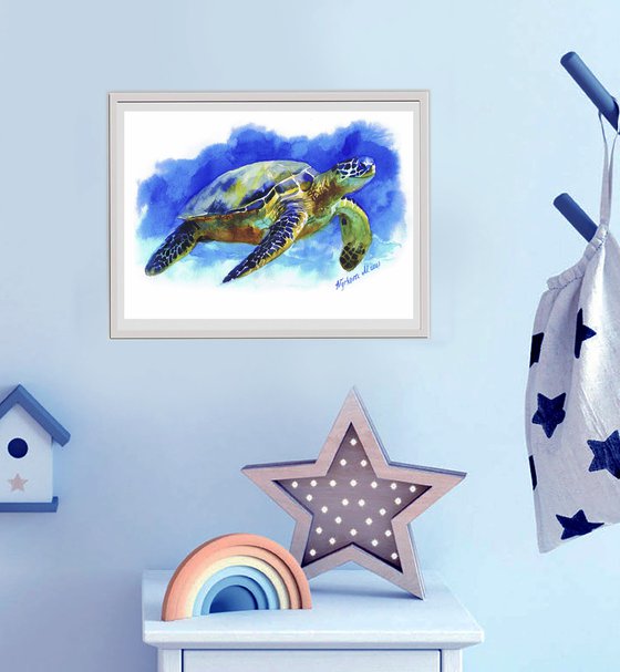 Animal original watercolor turtle painting