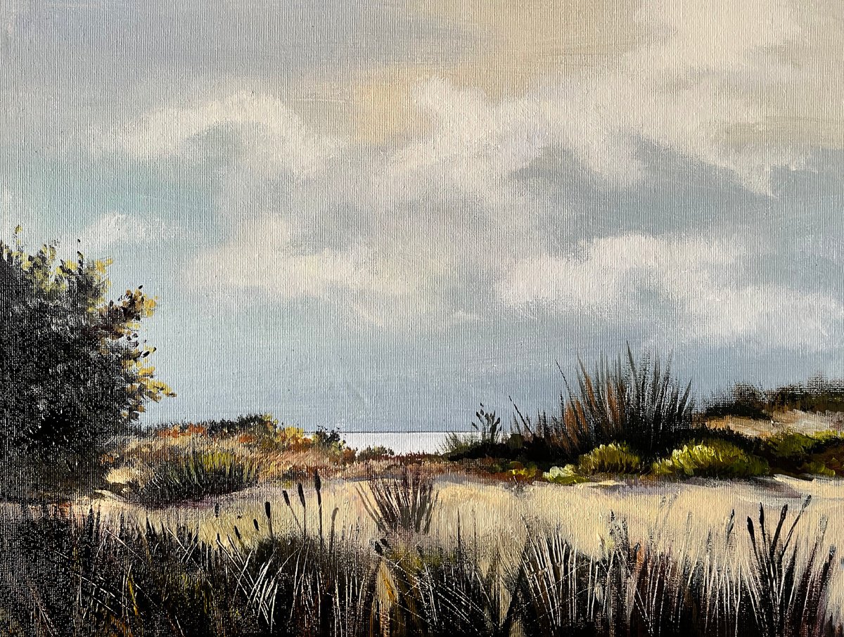 Impressionistic Landscape Acrylic Painting By Maria Kireev, 12 X 9", Little Dunes, Original Artwork