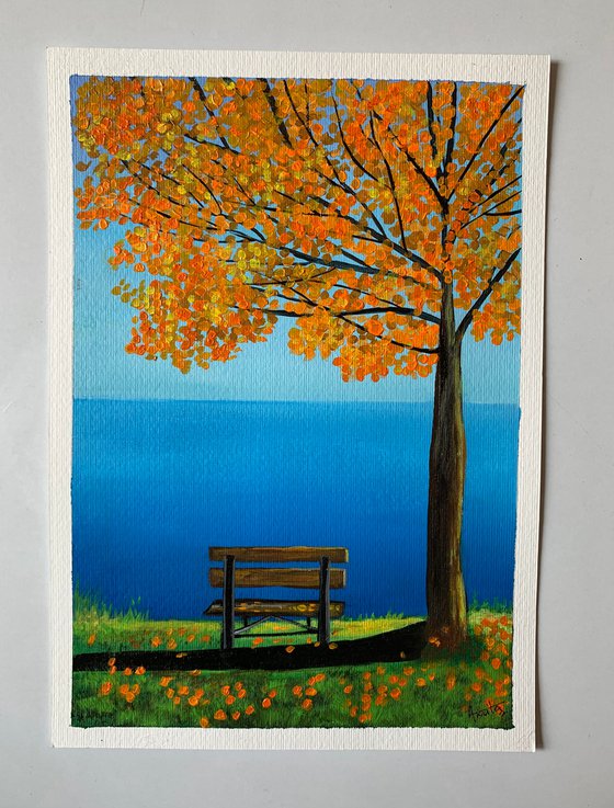 Autumn Bench ! A4 size Painting on paper