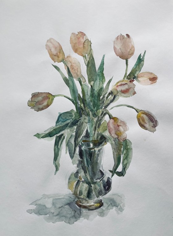 Tulips in vase. 21x29 in.