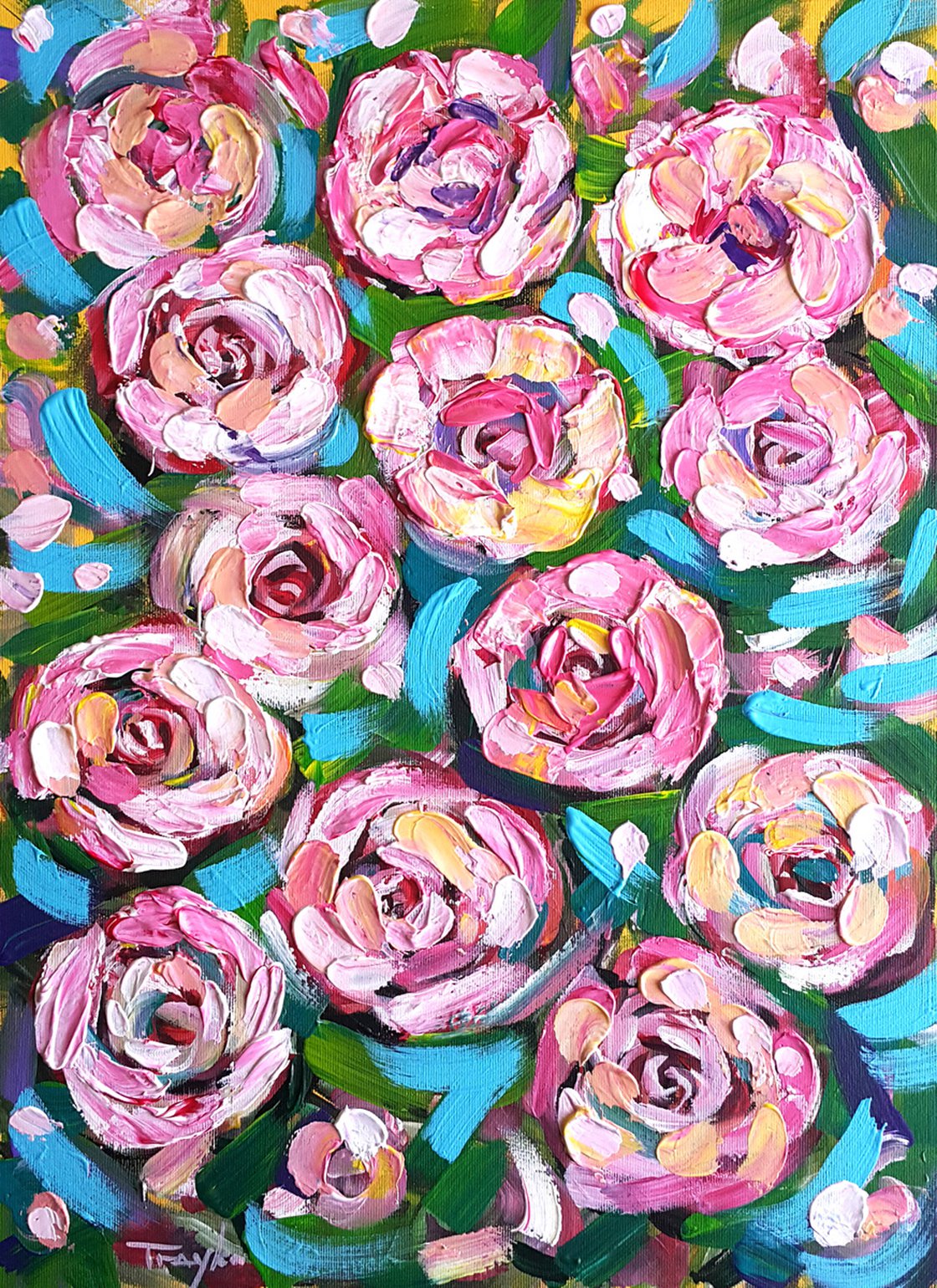 Original Acrylic Painting - Pink Roses by Trayko Popov