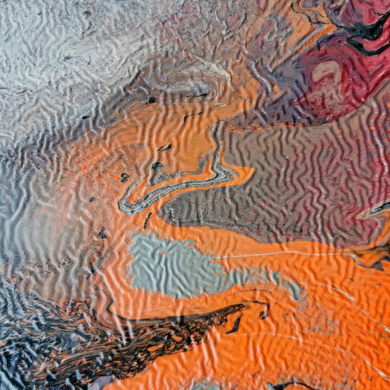 By the fire in the night stunning relief painting rich texture masterpiece by O Kloska