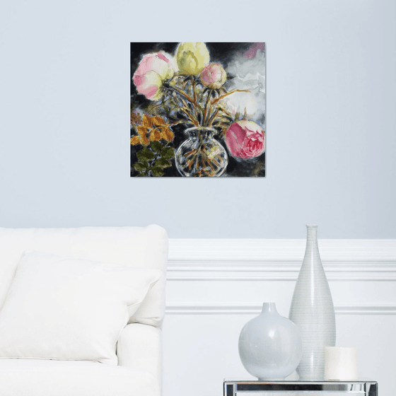 Roses in crystal vase