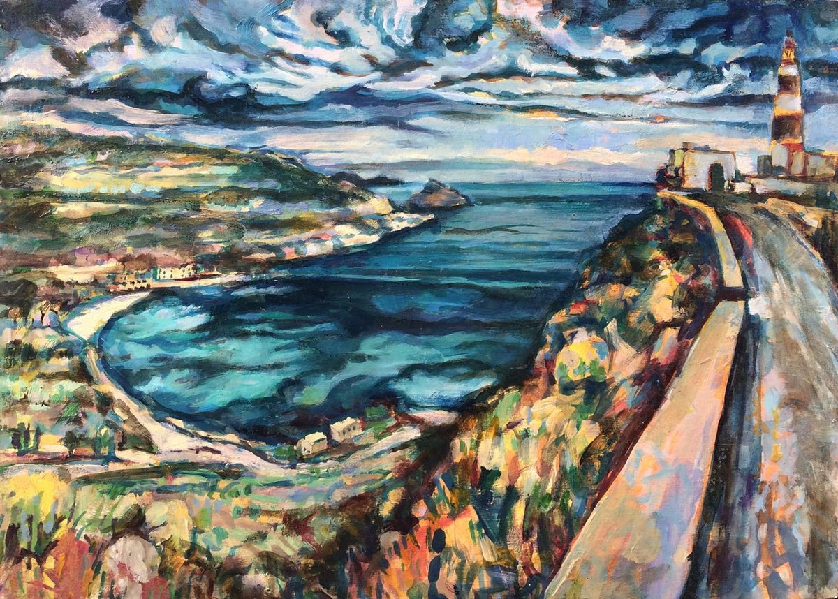 Impressionistic Landscape Oil Painting By Guy Pickford, 21 X 15, Capo Sant Elia Lighthouse, Original Artwork