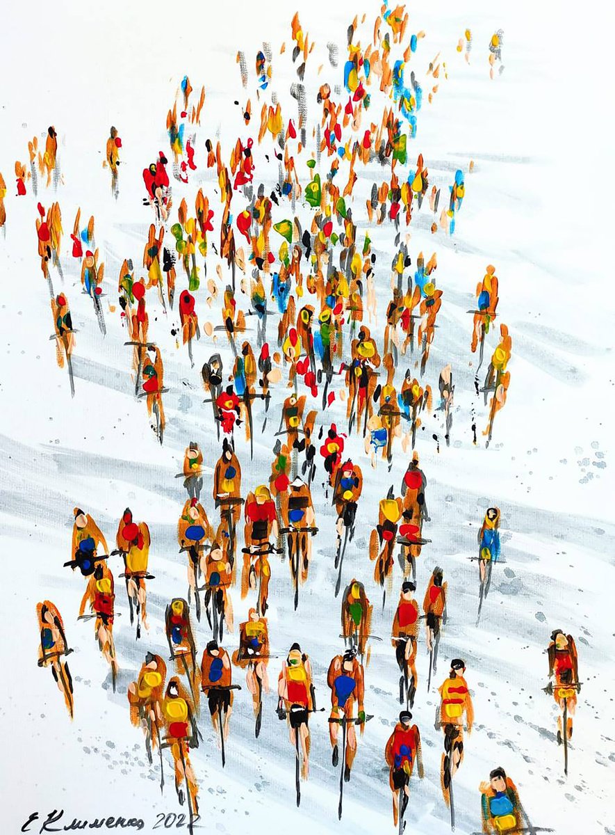 Impressionistic Portrait Acrylic Painting By Elena Klimenko, 24 X 31, Tour De France, Original Artwork