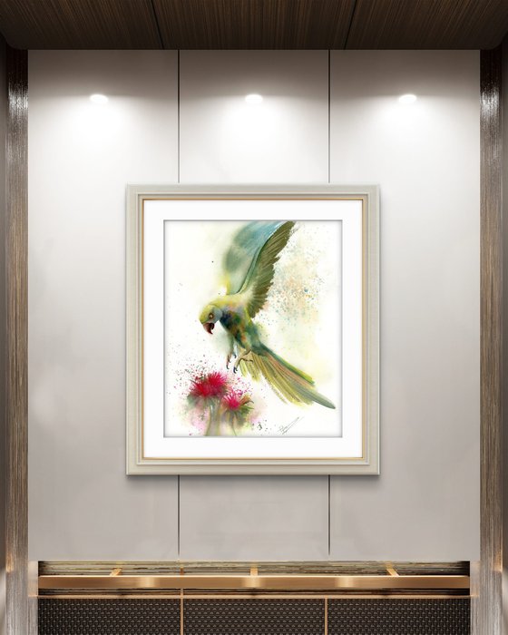 Tropical Parrot in Flight