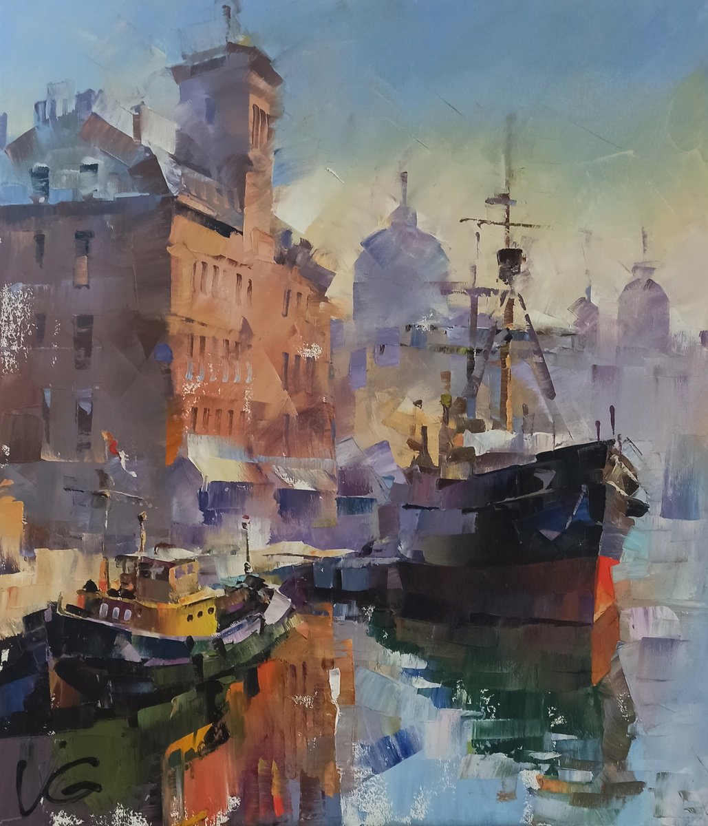 Impressionistic Cityscapes Oil Painting By Volodymyr Glukhomanyuk, 24 X 28", Bliss, Original Artwork