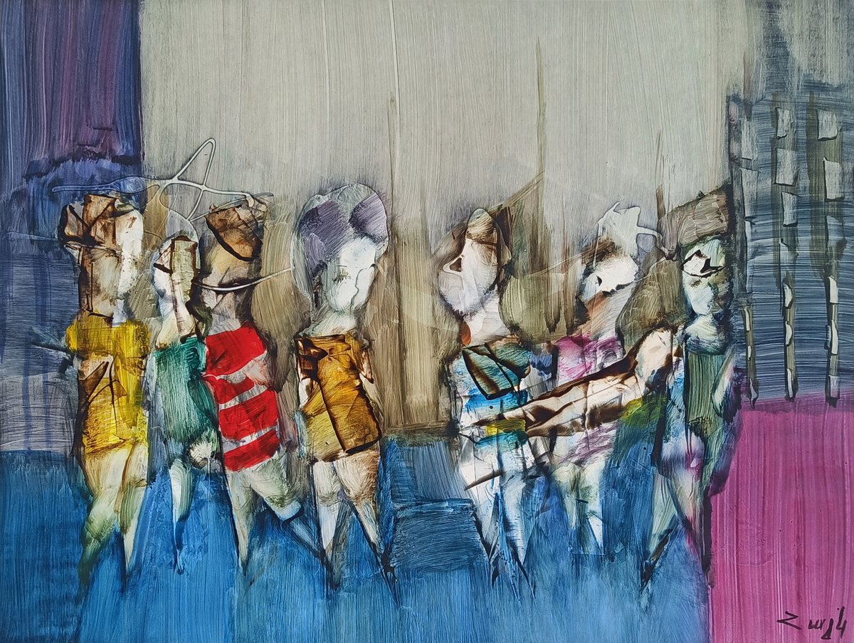 Abstract figures series - 2 (31x41cm, oil painting, paper) by Hayk Gasparyan
