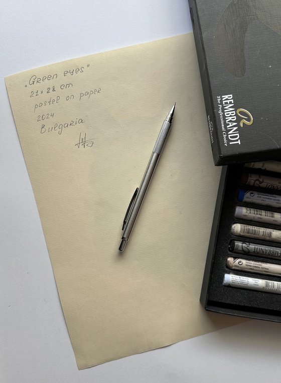 Portrait of Black Cat with Green Eyes