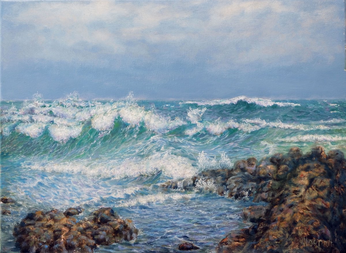 Expressive Landscape Oil Painting By Anastasia Woron, 14 X 11, The Sea. Atlantic.tenerife., Original Artwork