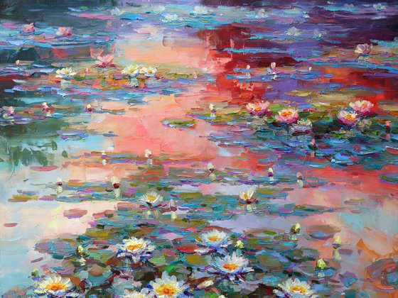 "Evening river with lilies"