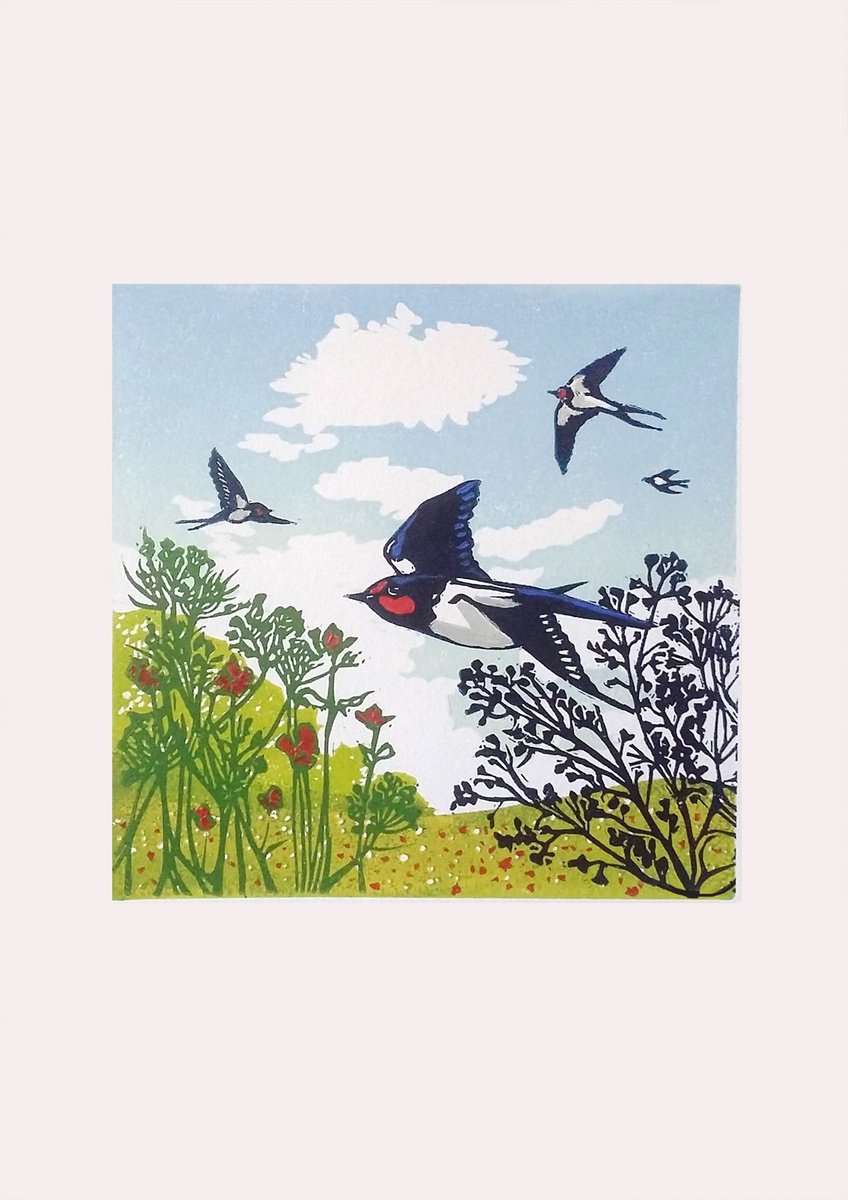 Illustrative Animal Linocut By Carolynne Coulson, 8 X 11, Summer Skies, Original Artwork