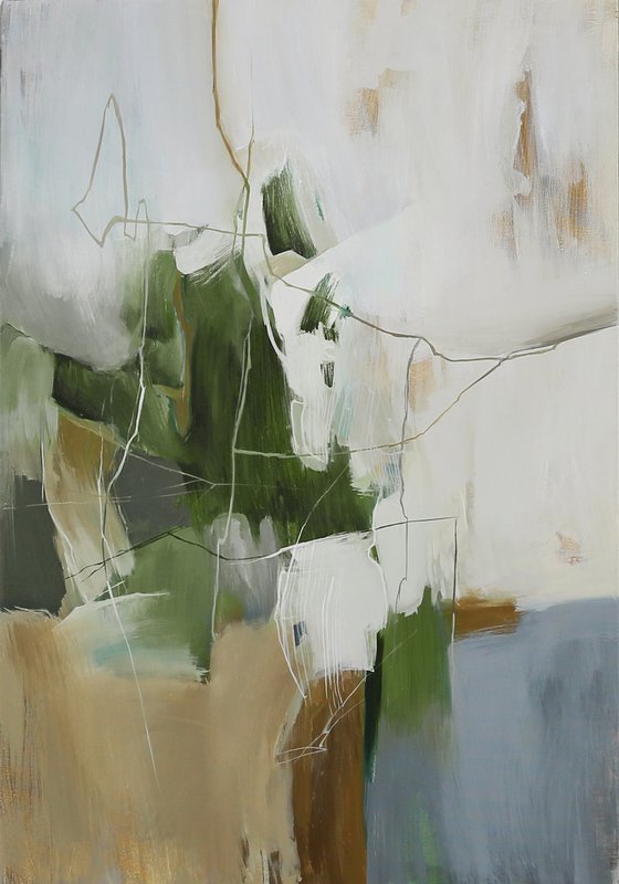 "Green Melody 4" Green beige abstract art