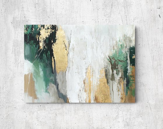 "Green Avalanche" Green gold abstract art