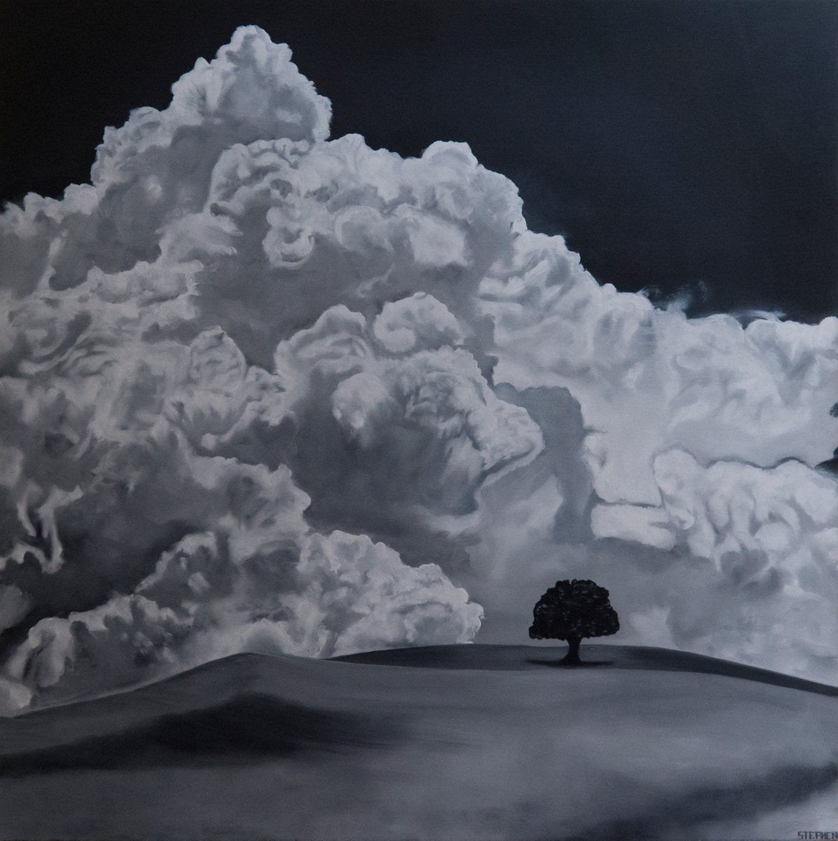 Photorealistic Landscape Oil Painting By Steven M. Curtis, 44 X 44", Gathering Storm, Original Artwork
