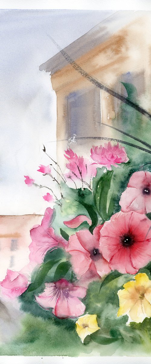 Blooming Copenhagen - Original Watercolor Painting by Olga Tchefranov (Shefranov)