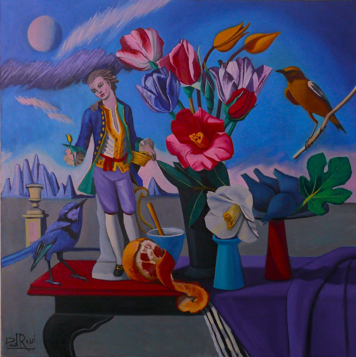 Still Life Oil Painting By Paul Rossi, 24 X 24", Meissen Gardiner Ii, Original Artwork