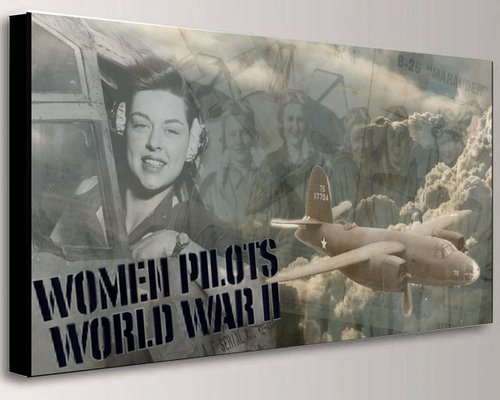 "Woman pilots world war II" Collage mid century modern art R001 - print on one canvas 50x100x4cm by Kuebler