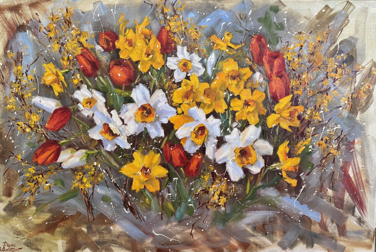 Impressionistic Botanical Oil Painting By Diana Malivani, 35 X 24, Primavera, Original Artwork