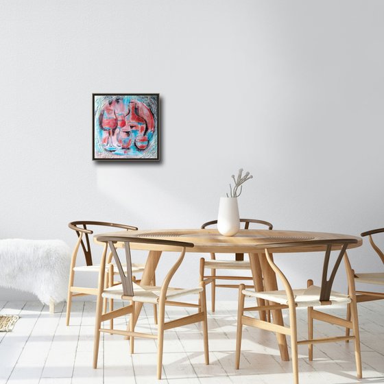 Red and turquoise still life