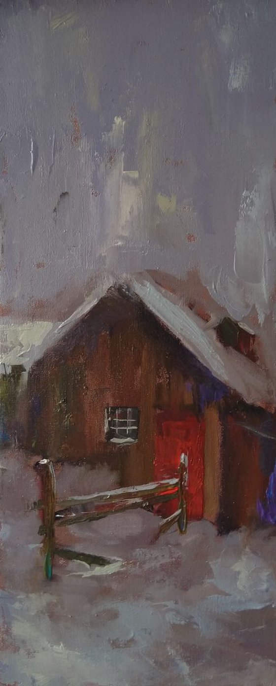 Winter(20x50cm, oil painting, impressionism, ready to hang)