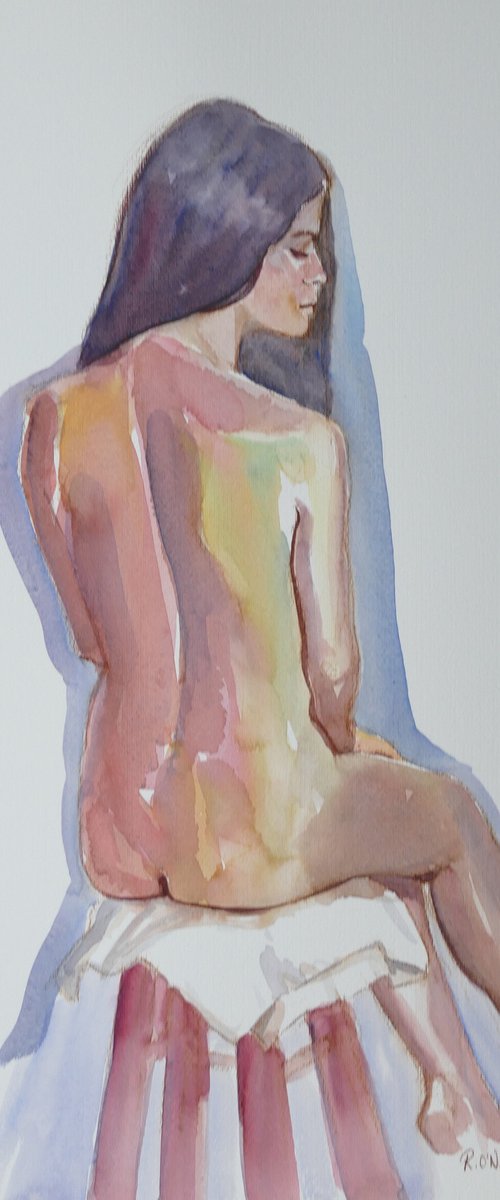 seated female nude back study by Rory O’Neill