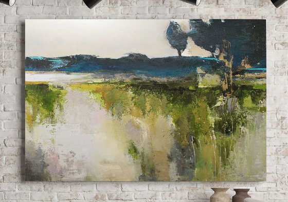 "Green mountain" Abstract acrylic green art