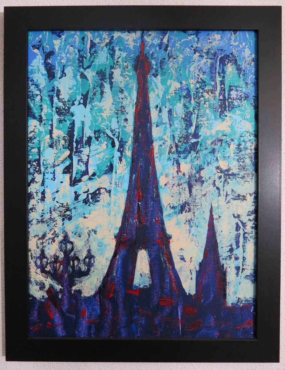 Impressionistic Cityscapes Acrylic Painting By Denys Kuvaiev, 14 X 18, Eiffel Tower 22, Original Artwork