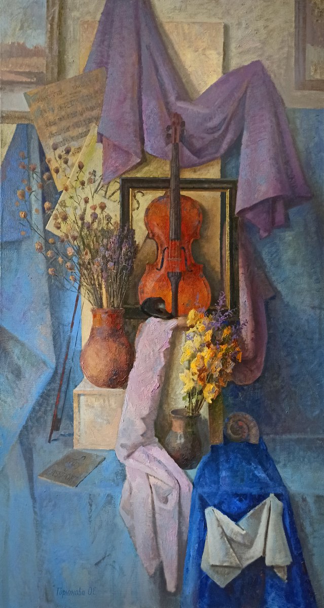 Still life with violin by Olga Goryunova