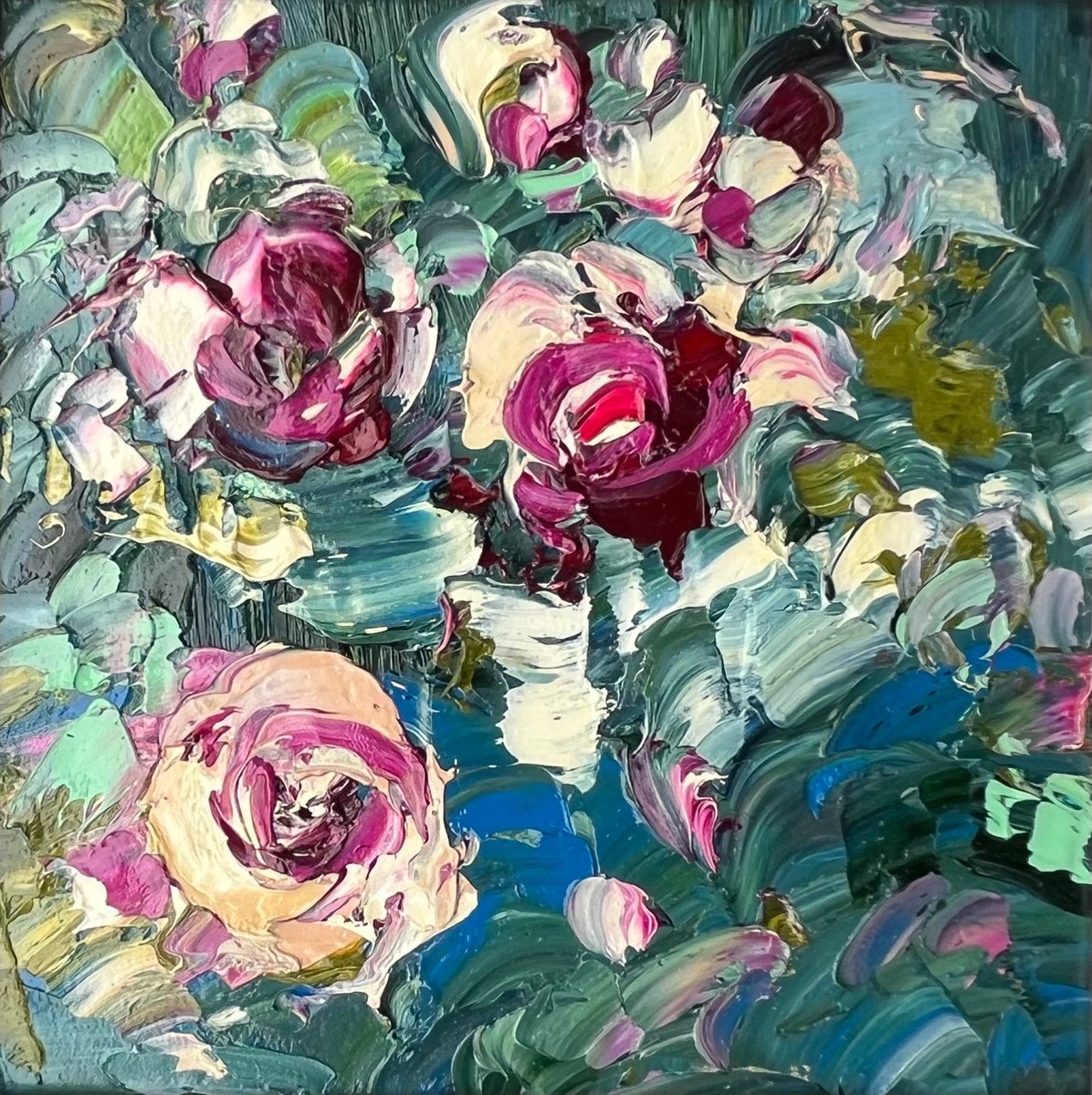 Abstract Botanical Oil Painting By Svitlana Andriichenko, 9 X 9", Nostalgia, Original Artwork