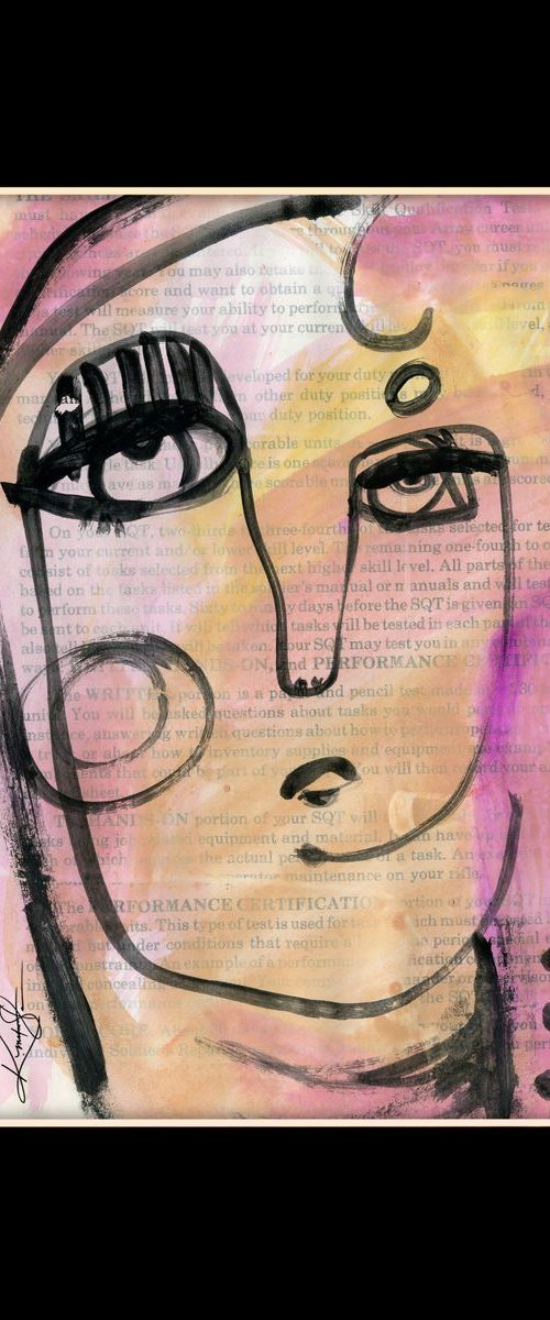 Funky Face 1-912 - Mixed Media Collage Painting by Kathy Morton Stanion by Kathy Morton Stanion