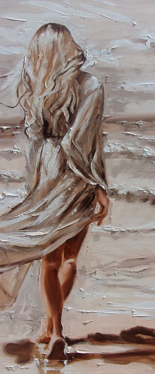 " A DREAM "- SKY SEA SAND liGHt  ORIGINAL OIL PAINTING, GIFT, PALETTE KNIFE by Monika Luniak
