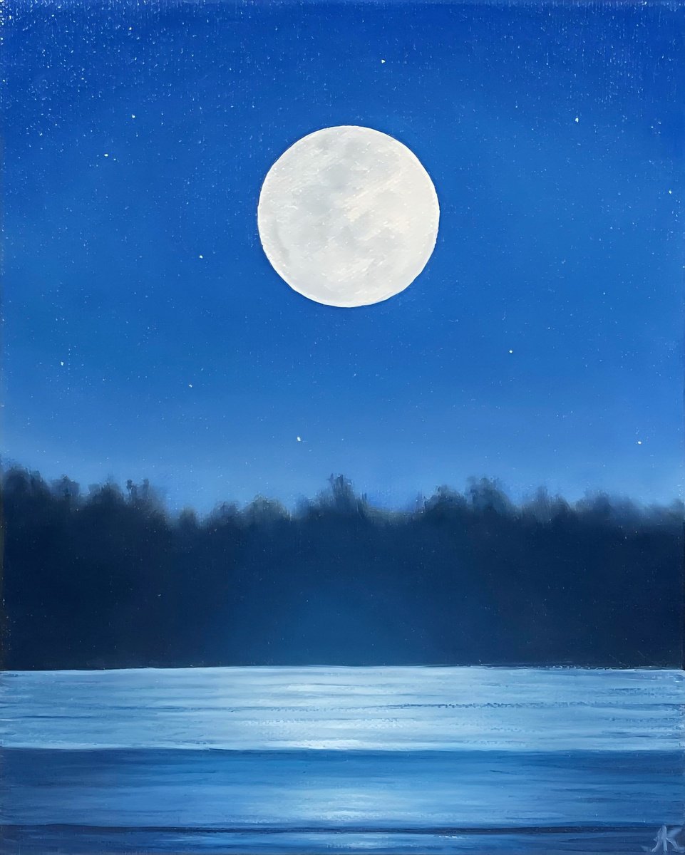 Photorealistic Oil Painting , Full Moon By Alla Kallas, 8 X 10, Artwork For Sale On Artfinder