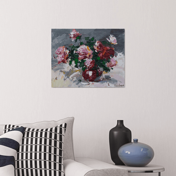 Pink roses Original acrylic  painting