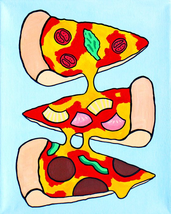 Pizza Three Slices Pop Art Painting on Miniature Canvas