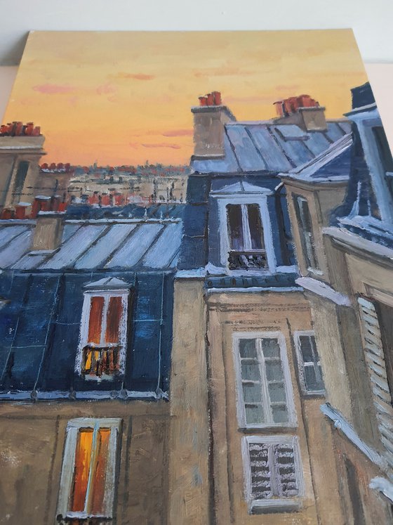 Paris rooftops sunset