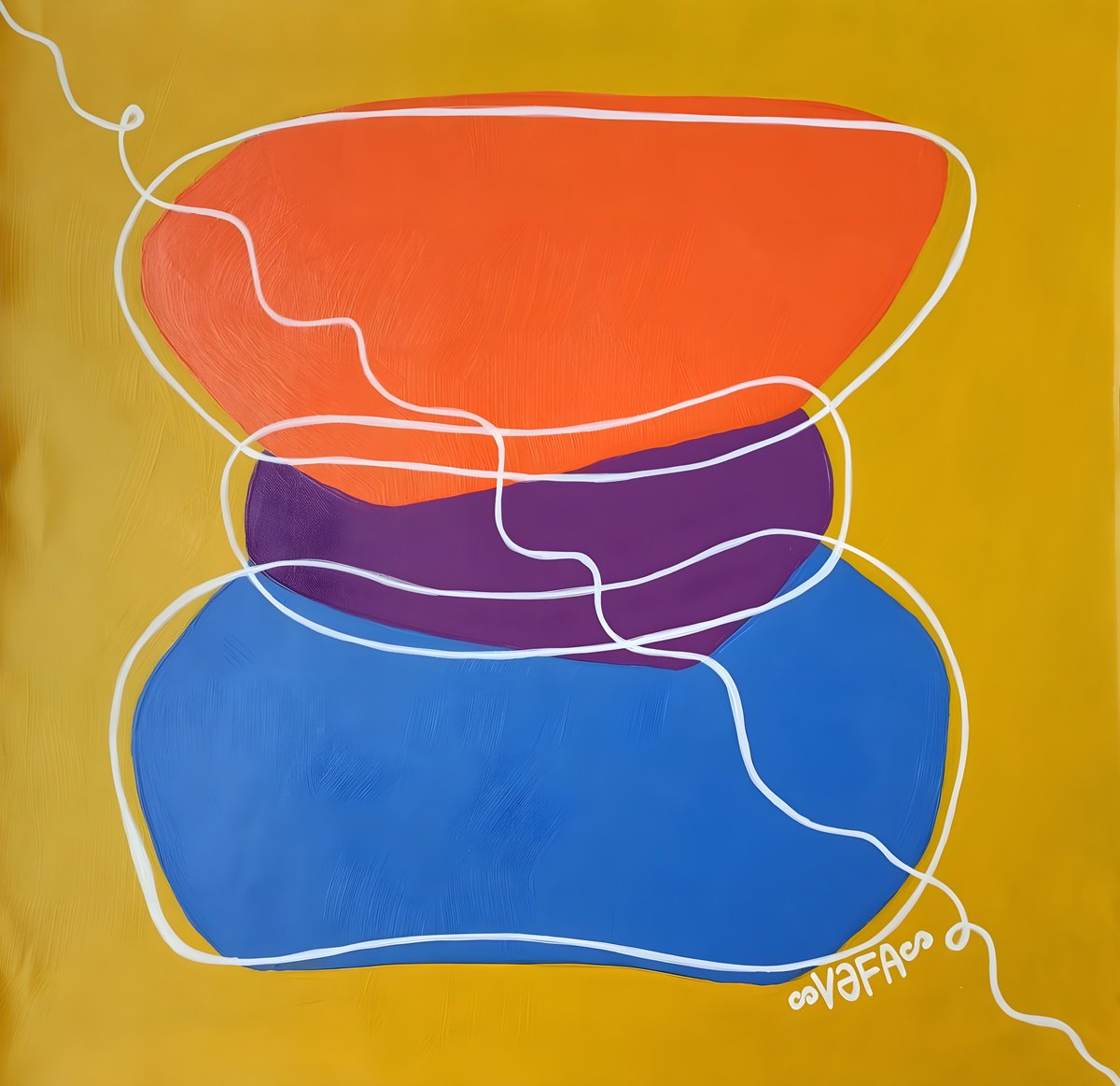 Surrealistic Landscape Acrylic Painting By Vafa Majidli, 21 X 21", Zen Minimalism. Colorful Zen Harmony, Original Artwork