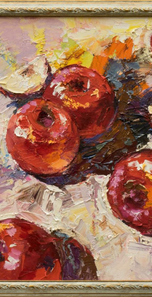 Red apples Still Life Oil painting Framed by Anastasiia Valiulina