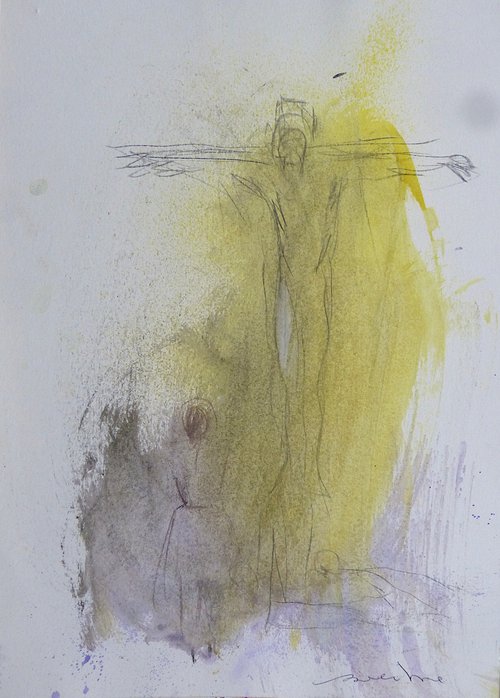 Crucifixion 1, ink and pencil drawing 29x21 cm by Frederic Belaubre