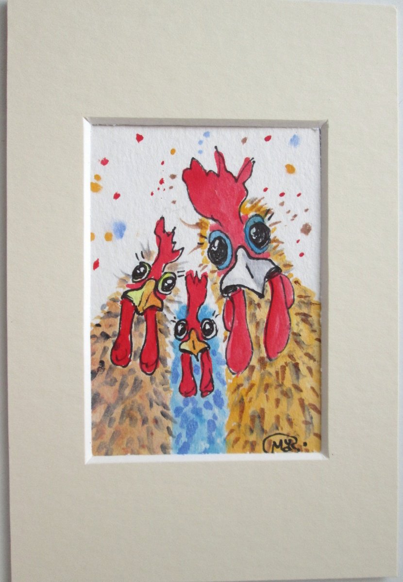Chicken Girls mounted Miniature painting by MARJANSART
