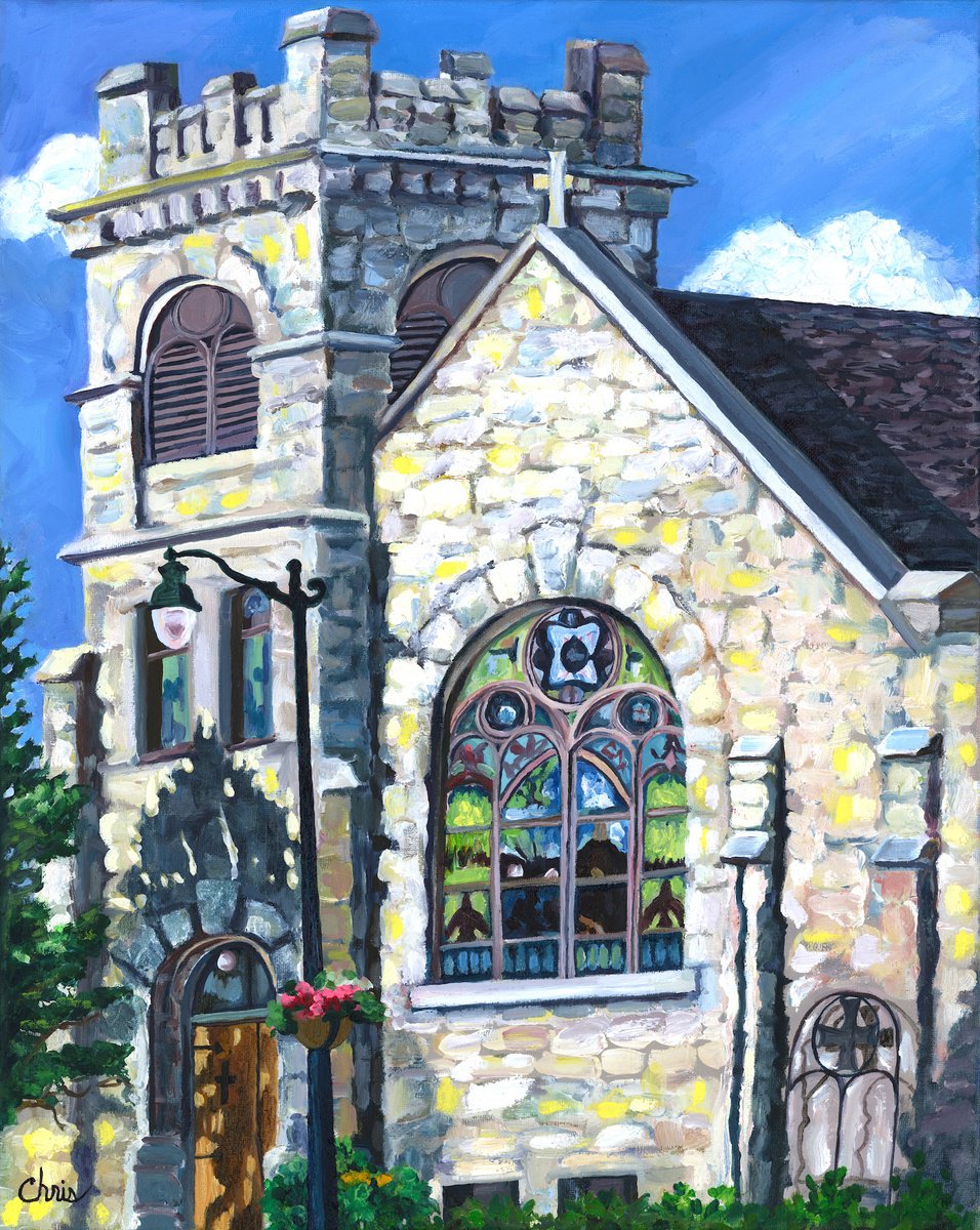 Impressionistic Cityscapes Oil Painting By Christina M Plichta, 19 X 23, Advent Lutheran Church, Original Artwork