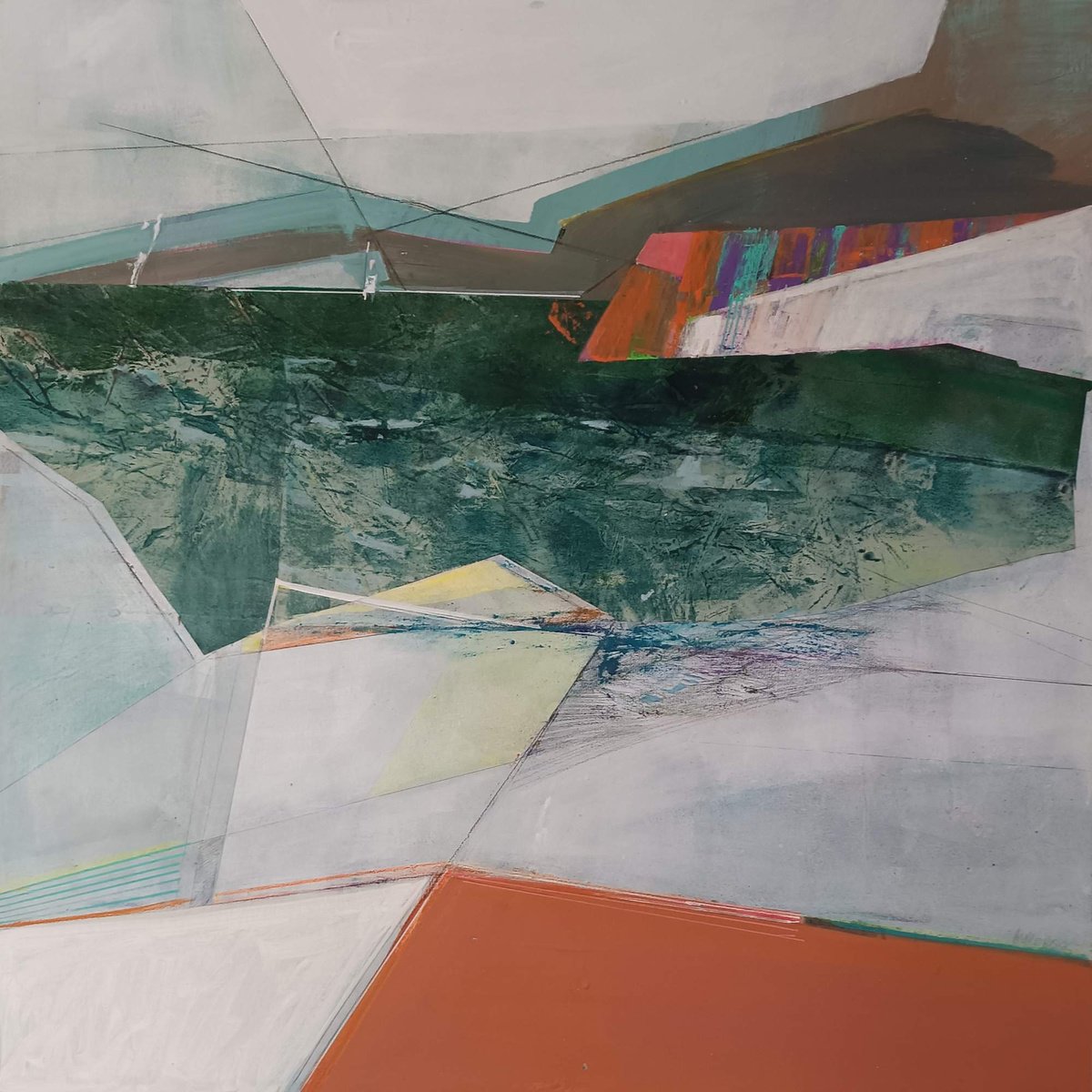 Abstract Landscape Painting By Magdalena Morey, 28 X 28", La Mar Entre Ellos, Original Artwork