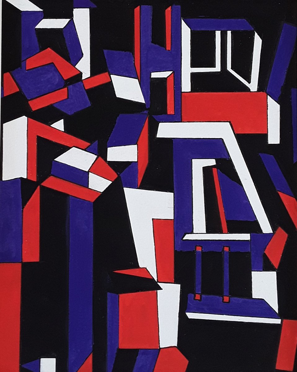 Geometric Abstract Painting By Paul Heron, 12 X 14", Image Surfacing I, Original Artwork