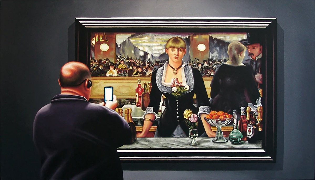 Photorealistic Portrait Acrylic Painting By Gerard Boersma, 48 X 30, A Bar At The Folies-Bergere, Original Artwork